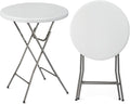 VINGLI 32" Plastic Folding Round Table Bar Height, HDPE Matrial with Gray Metal Finish, High Top Table for Outdoor Party, Cafes, Restaurants, Backyard, Dining Room, Wedding Event,1 Pack, White