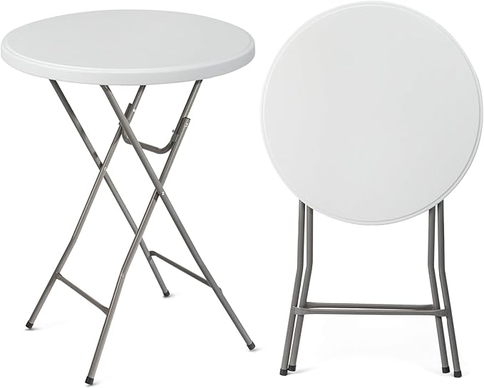 VINGLI 32" Plastic Folding Round Table Bar Height, HDPE Matrial with Gray Metal Finish, High Top Table for Outdoor Party, Cafes, Restaurants, Backyard, Dining Room, Wedding Event,1 Pack, White