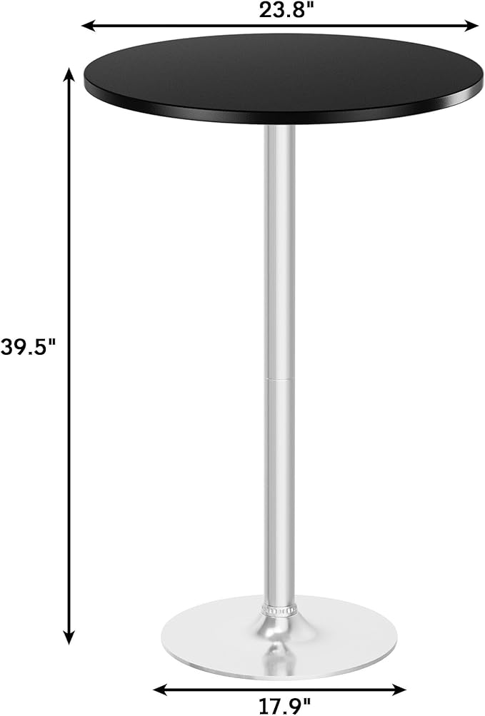 Flamaker Round Bistro Pub Table Modern Style Metal Base MDF Top Cocktail Bar Table Counter Bar Height for Pub, Dining Room, Party (1, Black-Silver)