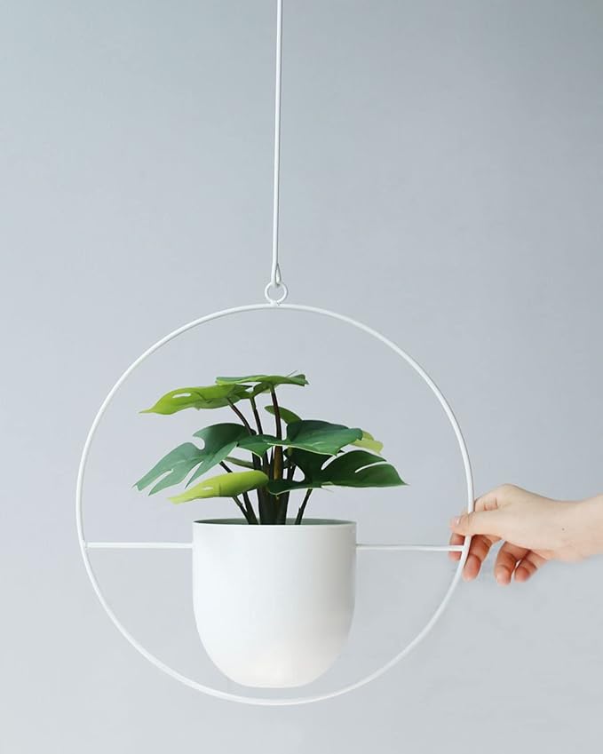 Hanging Planter Indoor Modern Boho Plant Pot Metal Wall and Ceiling Plant Holder, Mid Century Minimalist Flower Pot for Hanging Plants(White)