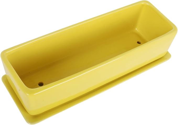 Vencer 14 Inch Rectangular Modern Minimalist Ceramic Succulent Planter Pot - Window Box with Saucer,Office Desktop Potted Stand,Yellow,VF-0173Y