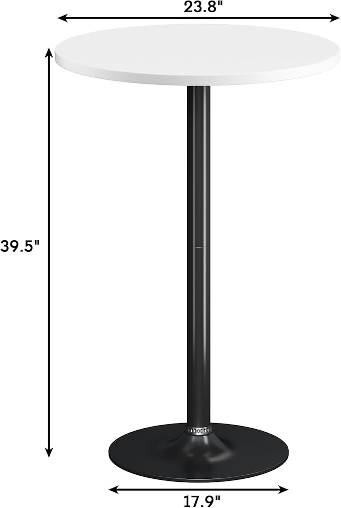 Flamaker Round Bistro Pub Table Modern Style Metal Base MDF Top Cocktail Bar Table Counter Bar Height for Pub, Dining Room, Party (4, White-Black)
