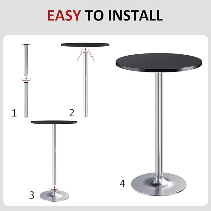Furmax Bistro Pub Table Round Bar Height Cocktail Table for Home Bar, Small Round Bar Tables for Party, Dining Room, Living Room and Wedding, Metal Base MDF Top Obsidian, 40.6 Inch Height (1, Black-2)