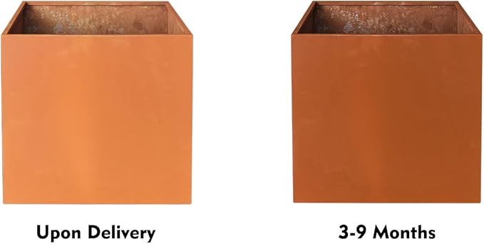 Corten Steel Planter Box Large Outdoor Planter 24 Inch Square Cube Planters Rustic Metal Garden Flower Pot for Commercial Residential Patio and Yard