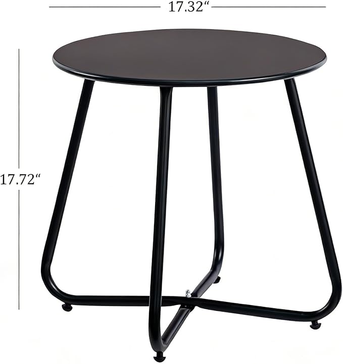HollyHOME Round Metal Side Table, Rust-Resistant Patio Small Plant Stand, Outdoor 17.32'' Portable End Table for Balconies, Gardens, Living Rooms and Bedrooms, Black