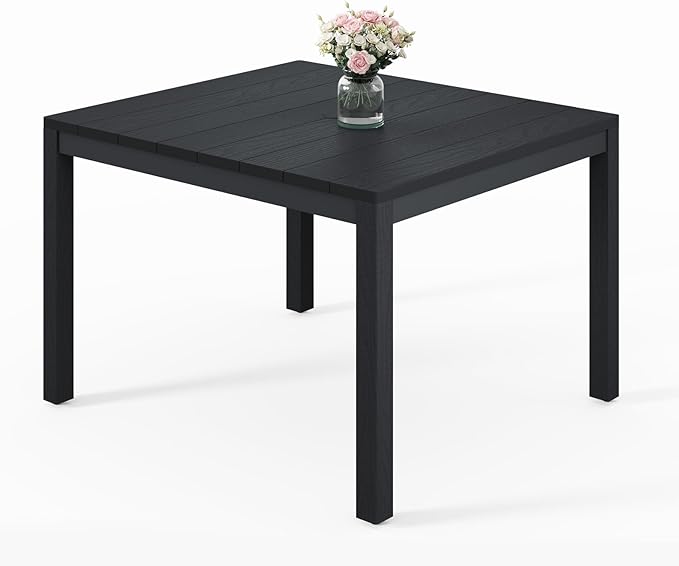 Stoog All-Weather Patio Dining Table for 4, Outdoor HIPS Dining Table with Aluminum Frame, Waterproof Patio Table, Never Rot or Fade, Black