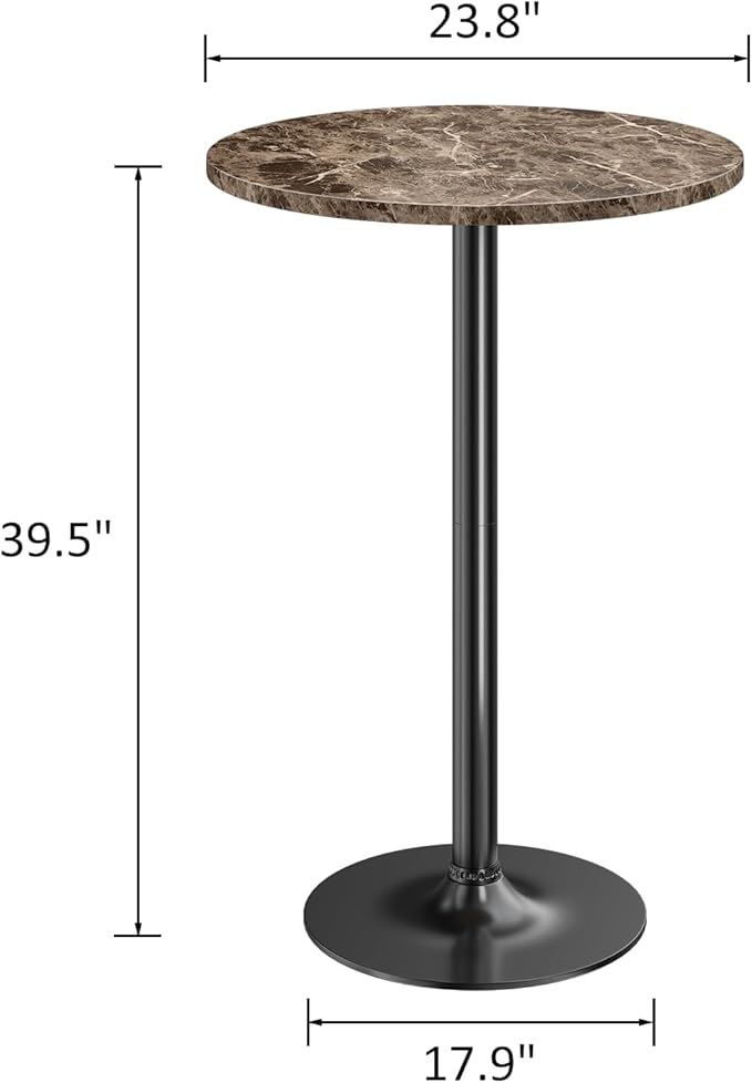 Furmax Bistro Pub Table Round Bar Height Cocktail Table for Home Bar, Round Bar Tables for Party, Dining Room, Living Room and Wedding, Metal Base MDF Top Obsidian, 40.6 Inch Height (2, Faux Marble)