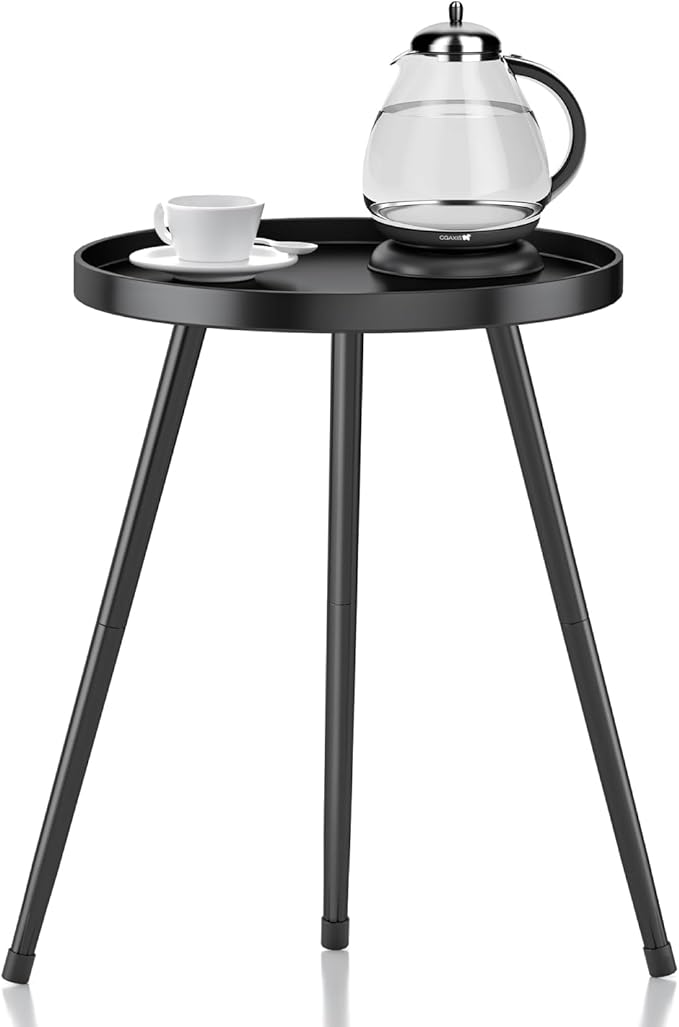 SYQ Round Metal Side Table Small End Table for Indoor Outdoor, Mid Century Modern Decor, Simple Circle Accent Table for Living Room Bedroom Bathroom Office All Matte Black