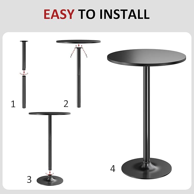 Furmax Bistro Pub Table 2 Pack Round Bar Height Cocktail Table Metal Base MDF Top Obsidian with Black Leg 23.8-Inch Top, 39.5-Inch Height (Black)