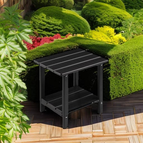 Adirondack Outdoor Side Table, 2-Tier Sturdy Patio End Table Weather Resistant, 16.5" Solid Side Table for Patio, Pool, Porch