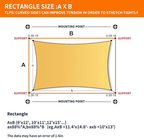 8'x8' Sun Shade Sail Curved Commercial Outdoor Shade Cover Turquoise Rectangle Heavy Duty Permeable 185GSM Outdoor Shades for Patio Garden Sandbox