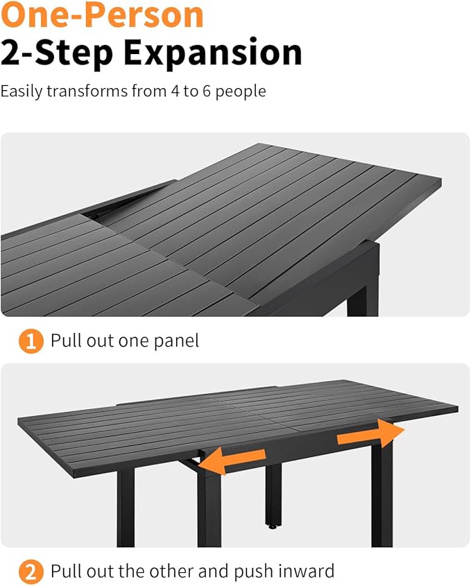 5 Pieces Outdoor Dining Set, Never-Rust Aluminum Expandable Patio Dining Table Set, 32"-65" Extendable Dining Table and Stackable Textilene Dining Chairs for Backyard, Deck, Indoor, Black