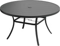VICLLAX 53" Outdoor Round Patio Table for Lawn Garden, All Weather Metal Round Patio Dining Table with Adjustable Umbrella Hole, Patio Table for 8 Person, Black Tabletop