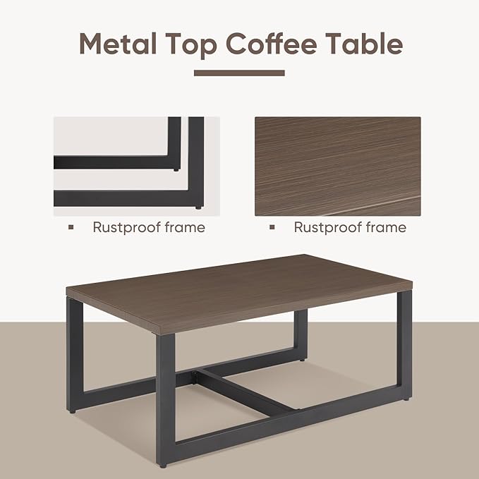 Belord Spacious 11 Pieces Patio Conversation Set - 5-Seater Outdoor Furniture Sectional Sets with Swivel Glider Chairs Set of 4 and Storage Box, Metal Top Coffee Table with Embedded Ottoman Brown