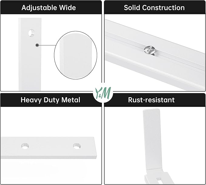 Y&M 2 Pack Adjustable Planter Brackets (6 to 12.5 in), Universal Window Box Mounting Hooks, Heavy Duty Iron Flower Box Wall Mounts for Balcony, Fences, Patio, and Garden - White