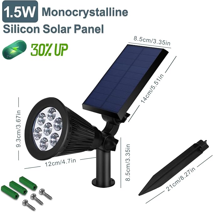 Solar Landscape Spotlights Outdoor, Bright 7-LED Spot Lights, Dusk-to-Dawn Waterproof Solar Powered Flag Pole Lights, Adjustable 2-in-1 Wall/Ground Lighting for Tree House Yard Garden (Warm White)