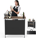 VINGLI Portable Bar Table, 2-Tier Shelves, Mobile Bar Table for Events, Party, Camping, Picnic, Tradeshow, Indoor with Black Skirt, 39 "L x 34" H