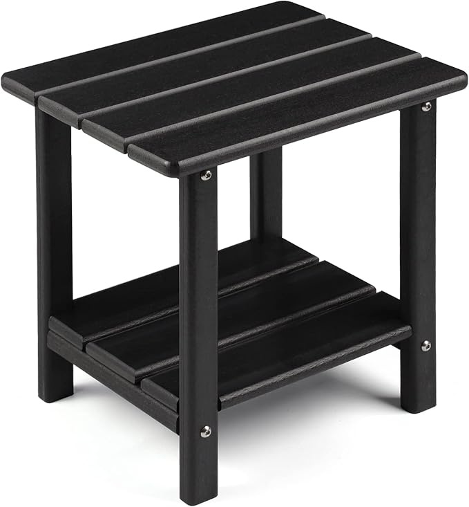 Adirondack Outdoor Side Table, 2-Tier Sturdy Patio End Table Weather Resistant, 16.5" Solid Side Table for Patio, Pool, Porch