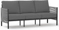 Aluminum Outdoor Patio Couch, 3 Seats HDPE Rope Patio Sofa with Washable Thick Cushion, All-Weather Patio Furniture for Balcony, Yard, Gray Frame, Charcoal