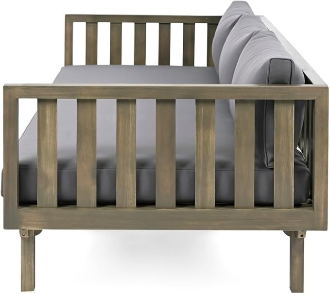 Merax Solid Acacia Wood Couch Chaise Lounge Chair Indoor, 3 Seater Daybed Sofa Couches with Cushions & Pillow, Heavy Frame Day Bed for Living Room, Office, Outdoor, Balcony, Patio, Water Resistant