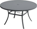 VICLLAX 63" Outdoor Round Patio Table with Umbrella Hole, All Weather Metal Round Outdoor Dining Table for Lawn Garden, 8-10 Person Table, Grey