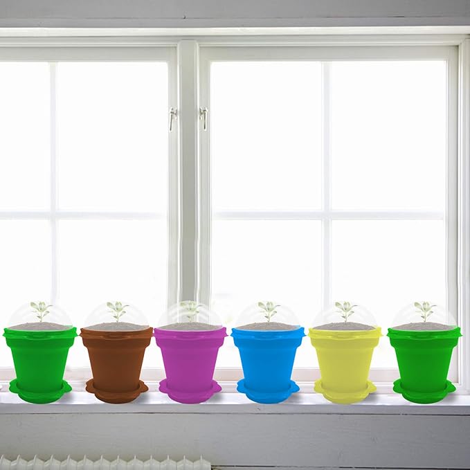 PURPLE STAR 1N 25 Packs Cupcake Plant Nursery Pots with Humidity Dome-Small Flower Pots for Kids-Planting Containers Cups for Indoor Outdoor Plant Succulent Display (Mixed Color)