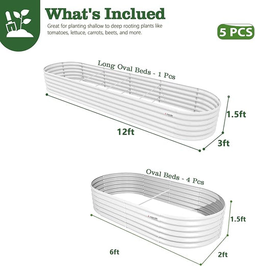 A ANLEOLIFE Set of 5, 18 Inch Tall Raised Garden Beds Kit, Large Oval & Small Oval Combo Metal Planters – Ideal for Backyard Vegetables Flowers Herbs
