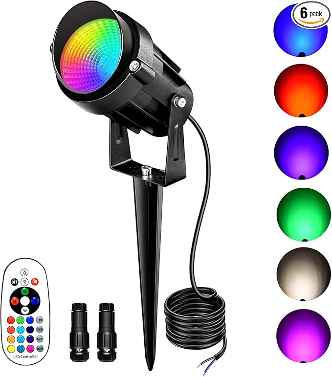Low Voltage Landscape Lighting,12V-24V RGBW Color Changing Landscape Lights IP67 Waterproof Landscape Spotlights for Garden Yard Holiday Halloween Christmas Decor (1 Pack)