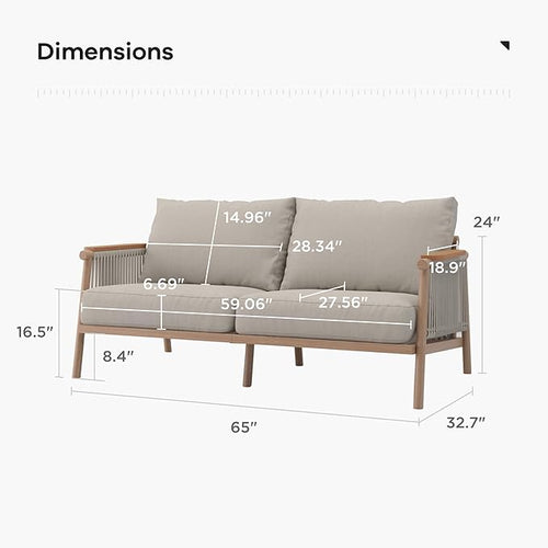 Acanva Modern All-Weather Aluminum Outdoor Patio Sofa with Thick Cushions, Olefin Fabric Sunroom Backyard Furniture, Loveseat Light Khaki