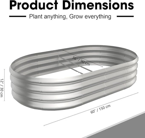 5x3x1ft Oval Galvanized Raised Garden Bed Outdoor 9-in-1 Large Metal Modular Planter Box Raised Beds for Gardening,Vegetables,Fruits,Flowers & Herbs (Silver)