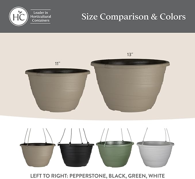 The HC Companies 13 Inch Wrapt Hanging Planters, Lightweight UV-Resistant Plastic Hanging Planters for Indoor & Outdoor Plants, 2-Pack Hanging Flower Pots for Garden, Patio & Home Decor, Pepperstone