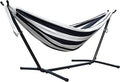 Vivere Double Sunbrella Hammock with Space-Saving Steel Stand, Heavy-Duty Portable Outdoor Hammock Set for Backyard, Patio, or Travel, Harbor