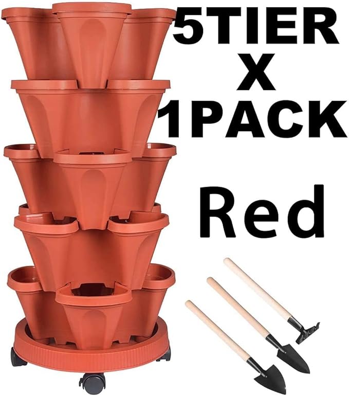 GameXcel Vertical Planter - 5 Tier Stackable Planter-Red