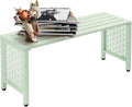 VINGLI 40in Outdoor Metal Bench, All-Weathe Backless Patio Bench with Slatted Seat＆Floral Side Panels, Rust-Resistant Garden Bench, Weatherproof Outdoor Seating for Porch Entryway Backyard (Green)