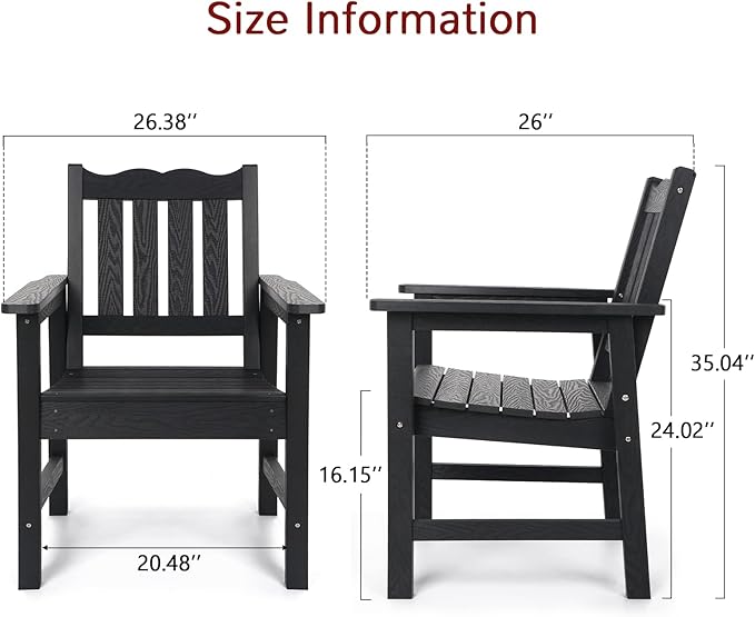 Stoog All-Weather Outdoor Bench & Chairs Set, 3-Piece Patio Furniture Set, Include 1 Garden Bench and 2 Garden Chairs, Never Rot or Fade, Black