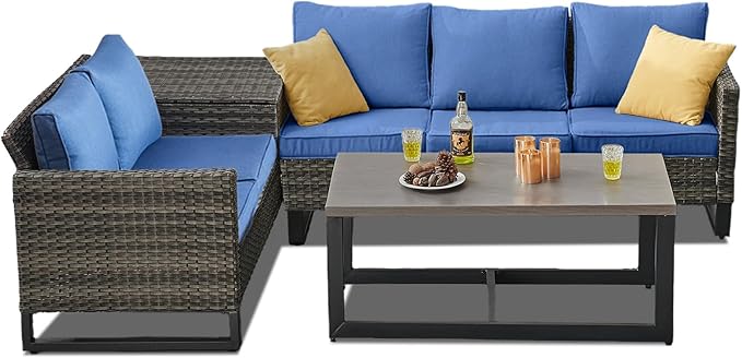 Belord 5-Seater Patio Conversation Set - 4 Piece Outdoor Sectional Furniture Set with Large Storage Box and Coffee Table Outdoor Patio Furniture Set for Garden Poolside Backyard Gray