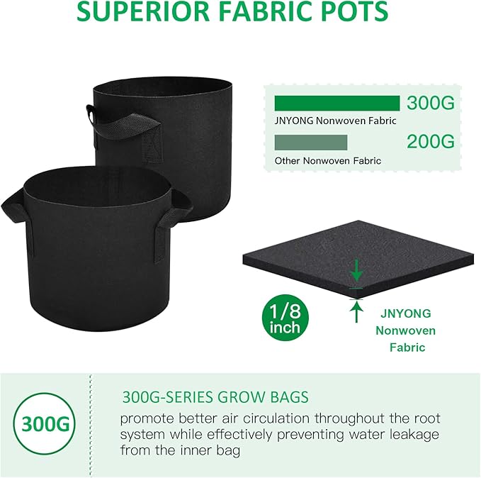 12-Pack 30 Gallon Thickened Non-Woven Grow Bags, Aeration Fabric Pots with Handles（Black）