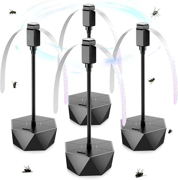 Fly Fans for Tables, Fly Repellent Fan Outdoor Indoor Keep Flies Away, Fly Repellent Fans for Tables with Holographic Blades for Picnic, Party, Restaurant, Kitchen, and BBQ, 4 Pack Black