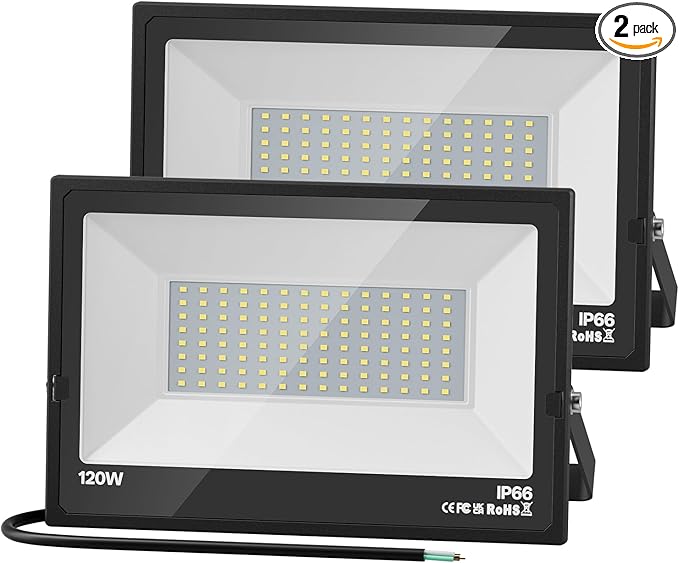 USTELLAR 120W LED Flood Lights Outdoor Hardwired 2Pack Bright 120W Equiv. 24000LM Security Light Outside Lamp IP66 Waterproof 6000K Daylight White Spot Light Exterior Floodlight for Backyard House