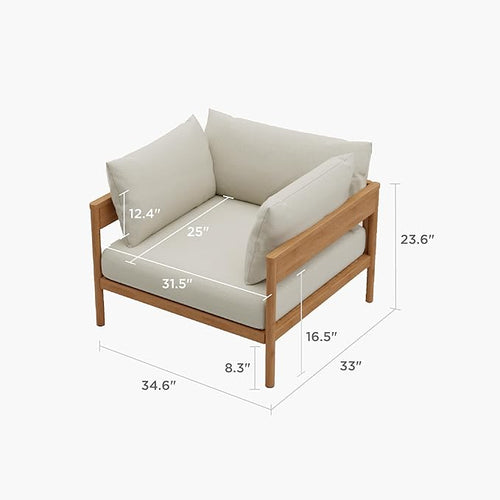 Acanva Modern Outdoor Patio Furniture Set, All-Weather Aluminium Conversation Sectional Sofa with Thick Cushions for Backyard, Garden, Porch, Armchair, Beige