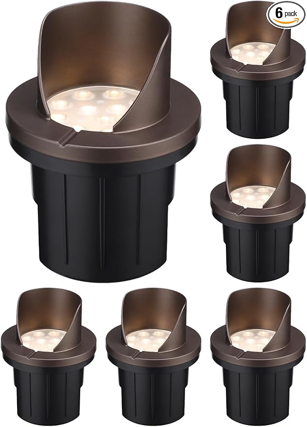 LEONLITE Dia. 4 Inch Well Lights Landscape LED In Ground, Shielded Top, 3000K Warm White, 12-24V AC/DC CRI90 Low Voltage Garden Landscaping, Oil Rubbed Bronze Aluminum Housing, Pack of 6