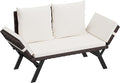 Flamaker Outdoor Convertible Sofa, Woven Rattan Patio Furniture Sunbed with Adjustable Armrests, Removable Cushions and Pillows for Patio, Porch, Pool (Brown Lounger & Beige Pillowcase)
