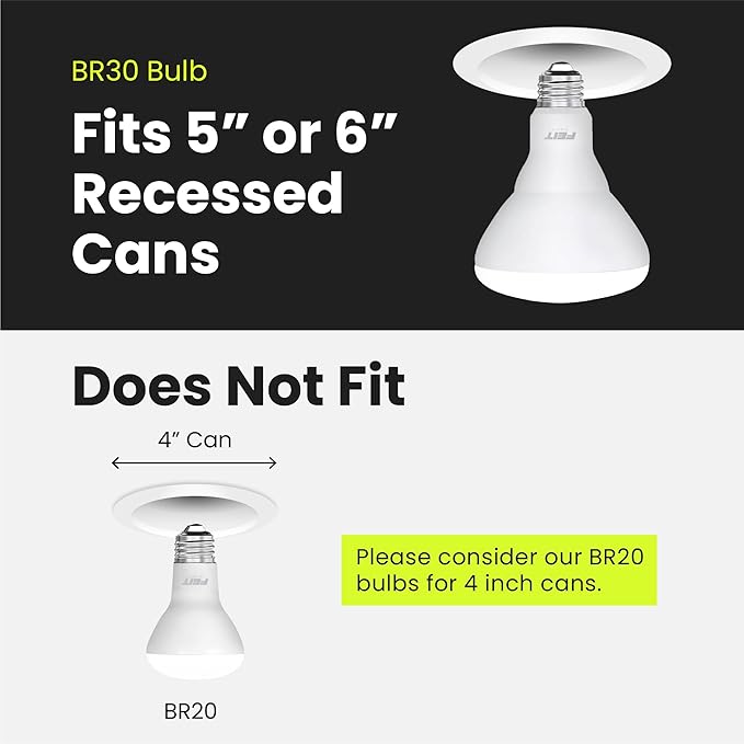 Feit Electric BR30 LED Light Bulbs, 100W Equivalent, Dimmable, E26 Standard Base, 80 CRI, 1400 Lumens, 2700K Soft White, 120V, 10 Years Lifetime, Damp Rated, 6 Pack, 100BR30DM82710KLED/6
