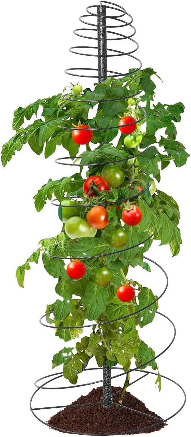 2 Pack Spiral Trellis for Climbing Plants Outdoor, 45 Inch Tall Heavy Duty Metal Garden Tower, Decorative Plant Support with Anti-Tip Stake,Rustproof for Clematis Pole Beans Cucumber Berry Vines Pots
