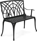 VINGLI 38" Outdoor Metal Bench, Cast Aluminium Garden Bench, Weatherproof Antique Finish Orchid Chair, 1-2 Person Seat Deck Furniture for Porch Entryway Patio (Black)