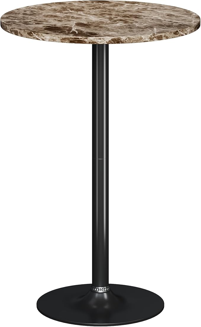Flamaker Round Bistro Pub Table Modern Style Metal Base MDF Top Cocktail Bar Table Counter Bar Height for Pub, Dining Room, Party (1, Marble-Black)
