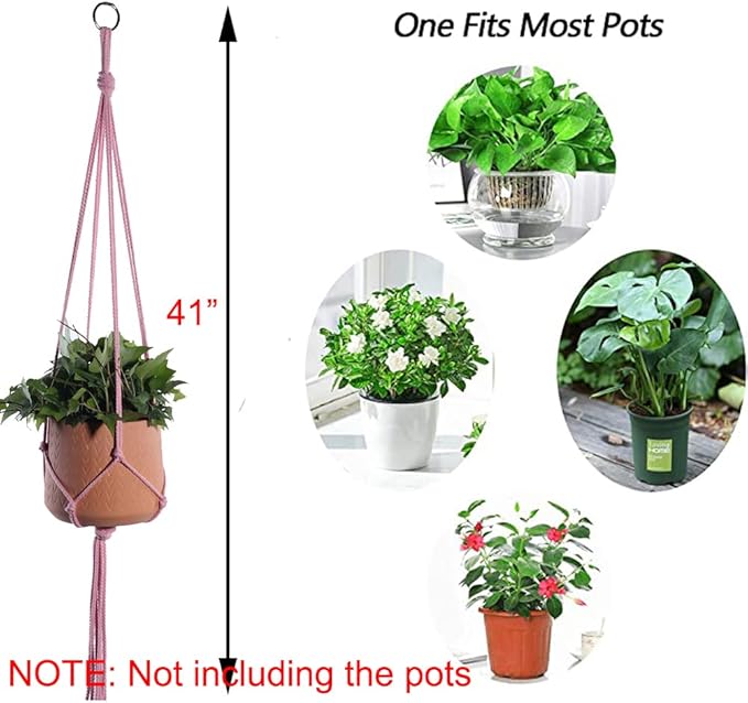 ELANE 6PCS Macrame Plant Hanger Indoor Hanging Planter Basket Decorative Tassels Flower Pot Holder for Indoor Outdoor Home Decor(Pink,Grey,Green)