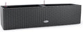 Dexceder 31.5 Inch Rattan Self Watering Planter Indoor Outdoor, Thickened Large Rail Flower Plant Pot Window Box with Water Level Indicators (Deep Gray)