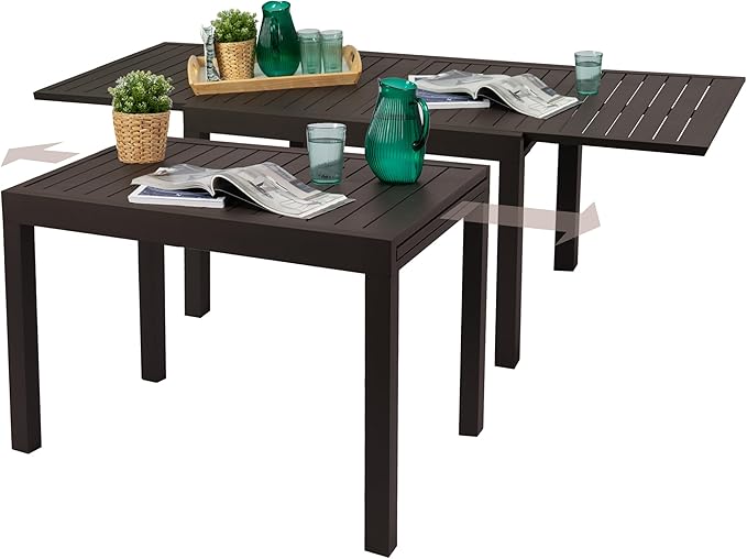 Kozyard 7 Piece Outdoor Patio Dining Set for 6 Person, 6 Pack Foldable Deck Chairs, 43"- 86" Villa Expandable Patio Dining Table Adjustable for Backyard, Porch, Deck, Garden