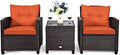 Tangkula 3 Pieces Patio Furniture Set, PE Rattan Wicker 3 Pcs Outdoor Sofa Set w/Washable Cushion and Tempered Glass Tabletop, Conversation Furniture for Garden Poolside Balcony (Orange)